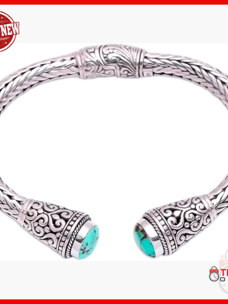 Sterling Silver Turquoise Cuff Bracelet Handmade Bali Artisan 6 Inch